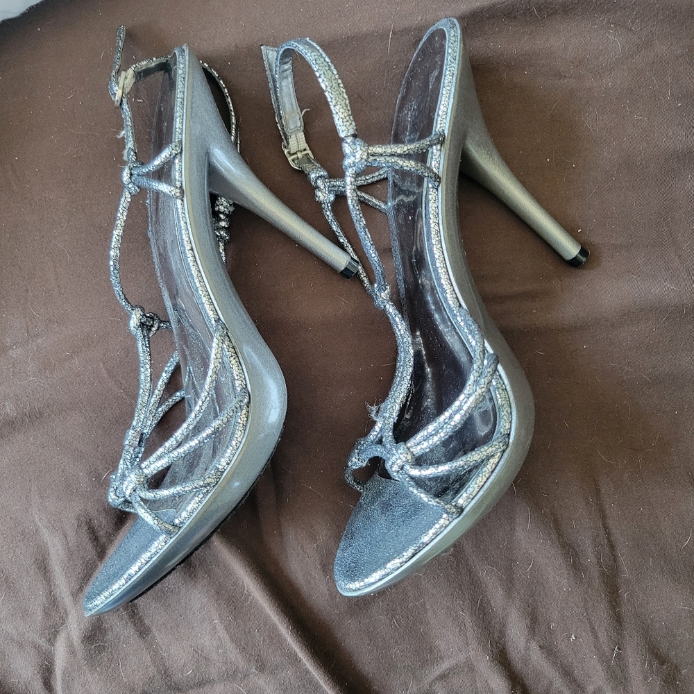 Carlos by Carlos Santana Silver Glitter Knotted Strappy Heels - Picture 2 of 6